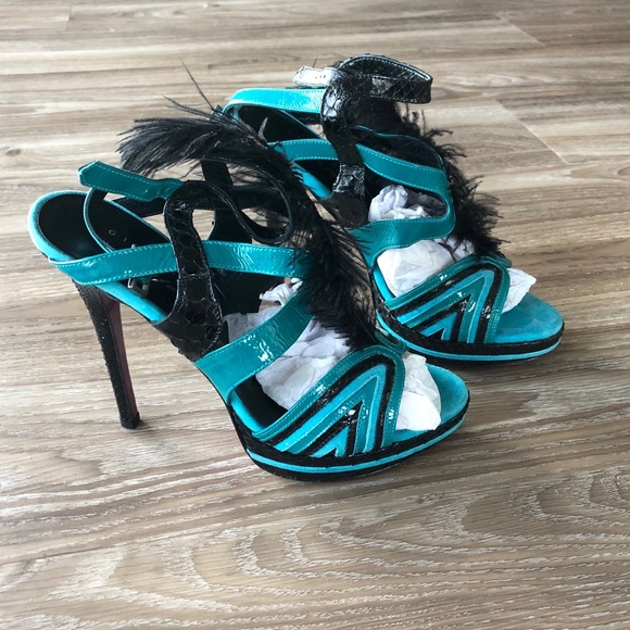 Gibellieri Couture Teal & Black Heels - Picture 8 of 8